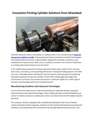 Innovative Printing Cylinder Solutions from Ghaziabad