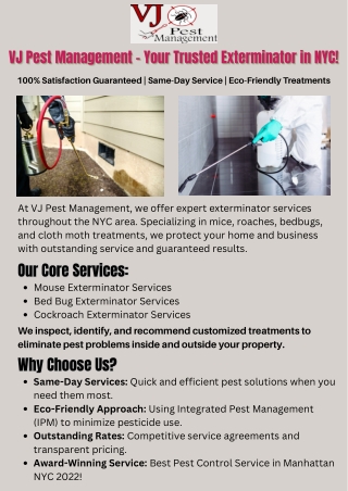 VJ Pest Management – Your Trusted Exterminator in NYC!
