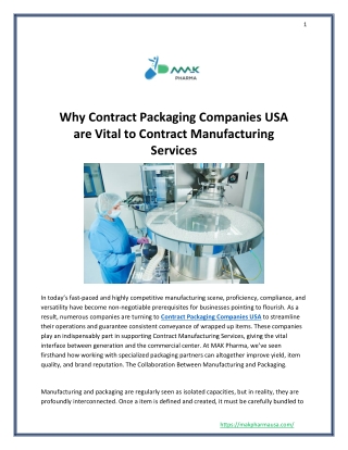 Why Contract Packaging Companies USA are Vital to Contract Manufacturing Services