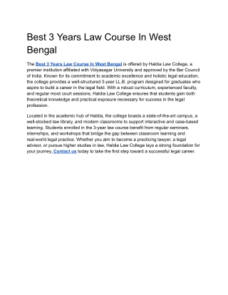 Best 3 Years Law Course In West Bengal