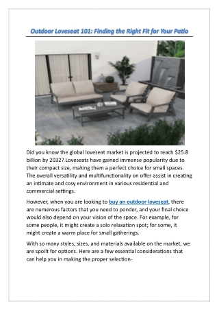 Outdoor Loveseat 101: Finding the Right Fit for Your Patio