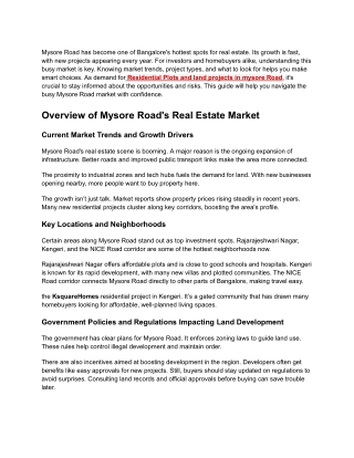 Residential Plots and Land Projects on Mysore Road