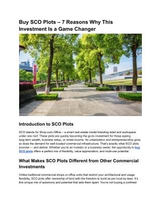 Buy SCO Plots – 7 Reasons Why This Investment Is a Game Changer