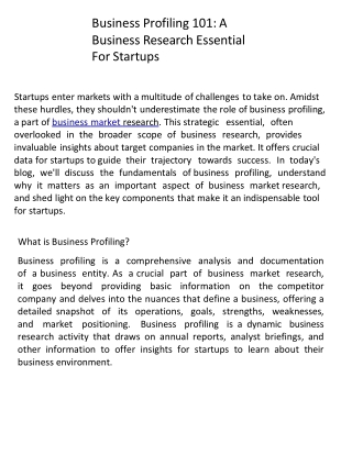 Business Profiling - Business Market Research