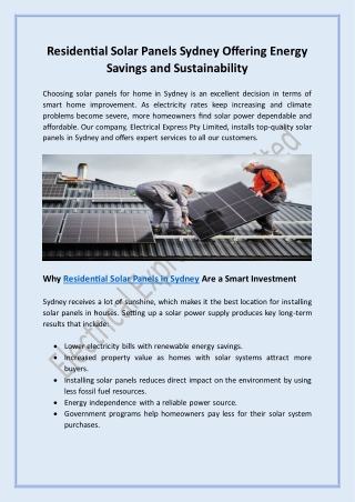 Residential Solar Panels Sydney Offering Energy Savings and Sustainability