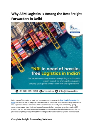 Why AFM Logistics is Among the Best Freight Forwarders in Delhi
