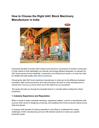 How to Choose the Right AAC Block Machinery Manufacturer in India