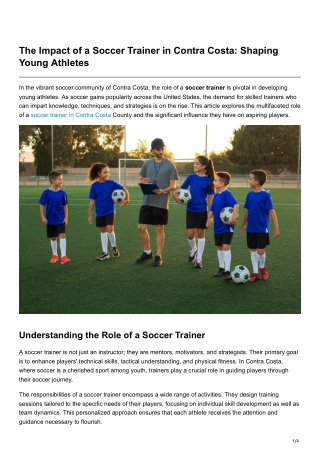 The Impact of a Soccer Trainer in Contra Costa Shaping Young Athletes