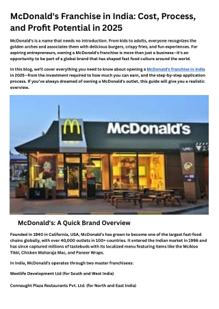 mcdonald s franchise in india cost process