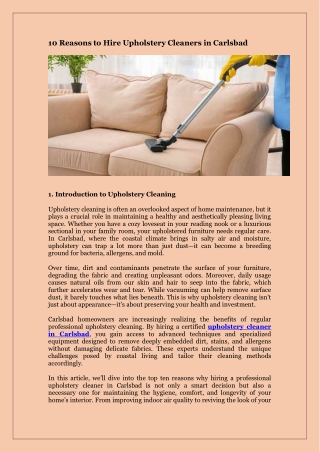 10 Reasons to Hire Upholstery Cleaners in Carlsbad