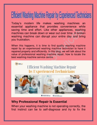 Efficient Washing Machine Repair by Experienced Technicians