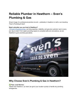 Reliable Plumber in Hawthorn – Sven’s Plumbing & Gas