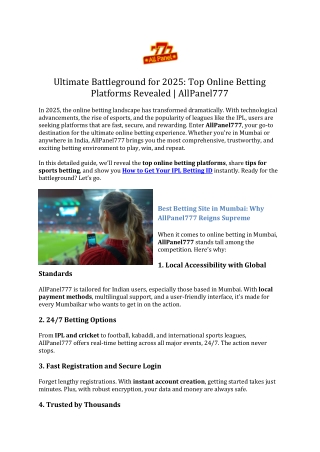 Ultimate Battleground for  -Top Online Betting Platforms Revealed  AllPanel777