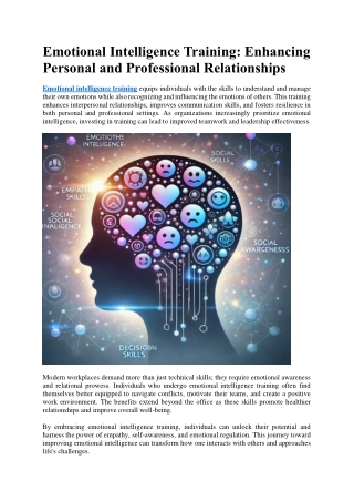 Emotional Intelligence Training Enhancing Personal and Professional Relationships