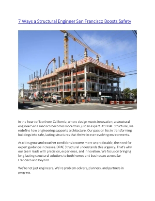 7 Ways a Structural Engineer San Francisco Boosts Safety