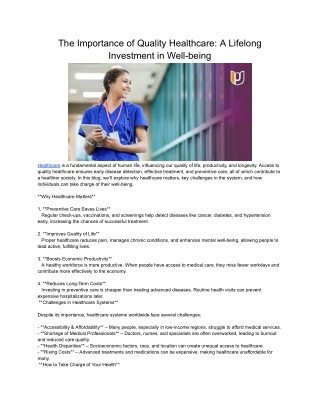 the importance of quality healthcare a lifelong