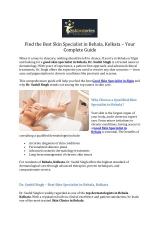 Find the Best Skin Specialist in Behala, Kolkata – Your Complete Guide