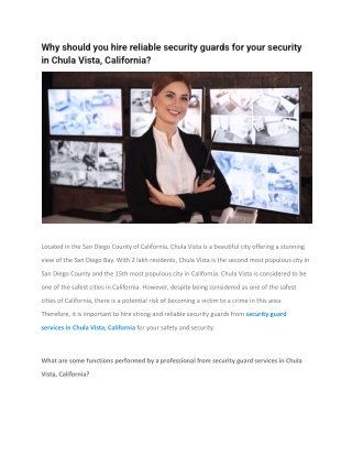 Why should you hire reliable security guards for your security in Chula Vista, California