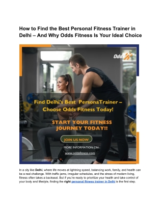 How to Find the Best Personal Fitness Trainer in Delhi – And Why Odds Fitness Is Your Ideal Choice