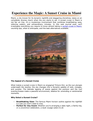 Experience the Magic: A Sunset Cruise in Miami