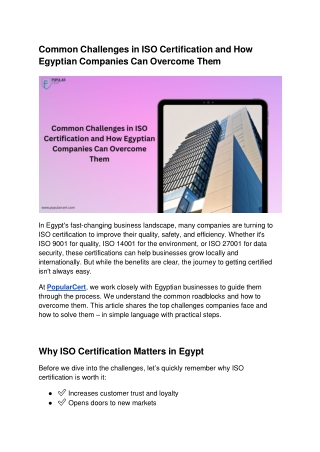 Common Challenges in ISO Certification and How Egyptian Companies Can Overcome Them