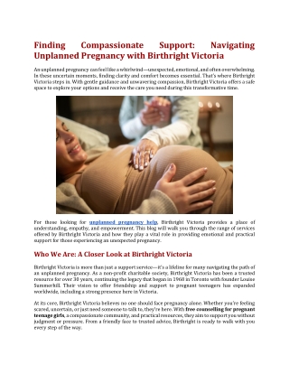 Finding Compassionate Support Navigating Unplanned Pregnancy with Birthright Victoria