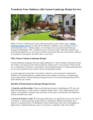 Transform Your Outdoors with Custom Landscape Design Services