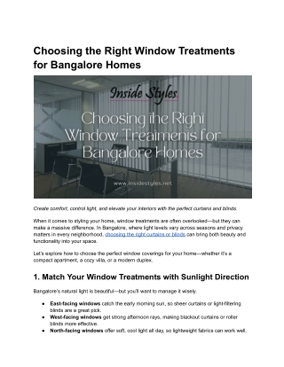 Choosing the Right Window Treatments for Bangalore Homes