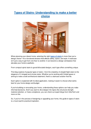 Types of Stairs- Understanding to make a better choice