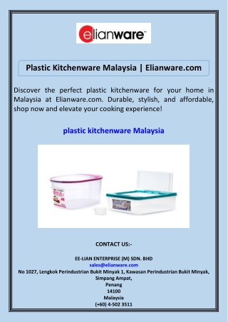 Plastic Kitchenware Malaysia Elianware.com