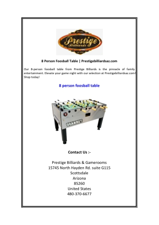 8 Person Foosball Table | Prestigebilliardsaz.com
