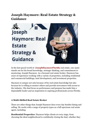 Joseph Haymore’s Guide to Winning Real Estate Strategies
