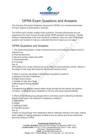 OPRA Exam Questions and Answers