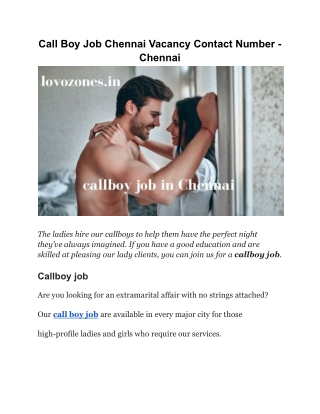 Call Boy Job Chennai Vacancy Contact Number - Chennai