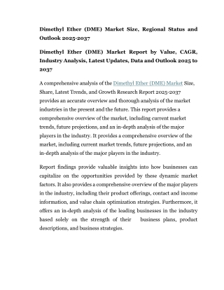 dimethyl ether dme market size regional status and