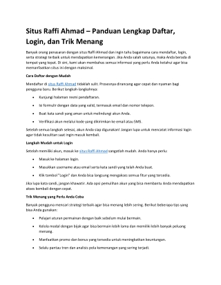 Situs Raffi Ahmad – Panduan Lengkap Daftar, Login, dan Trik Menang