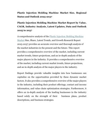 Plastic Injection Molding Machine Market