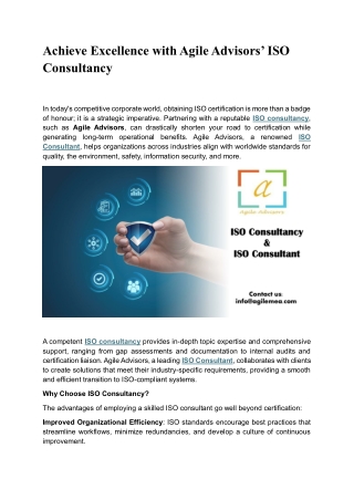 Achieve Excellence with Agile Advisors’ ISO Consultancy