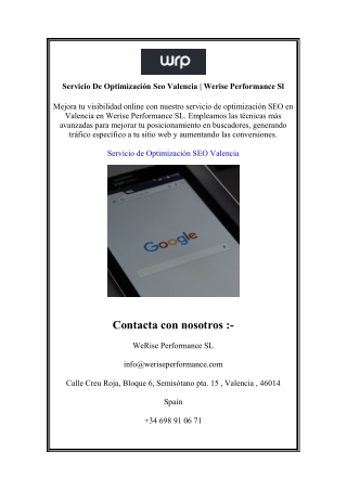 Servicio De Optimización Seo Valencia | Werise Performance Sl