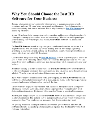 Why You Should Choose the Best HR Software for Your Business