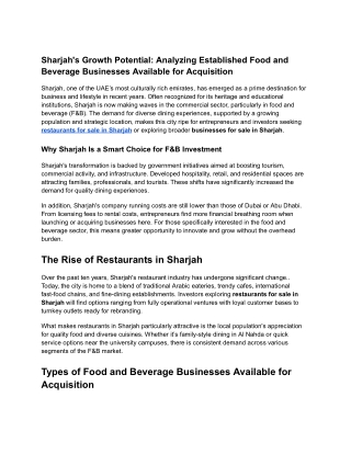 Sharjah's Growth Potential_ Analyzing Established Food and Beverage Businesses Available for Acquisition
