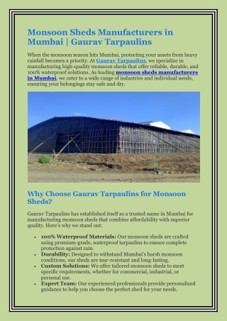 Monsoon Sheds Manufacturers in Mumbai