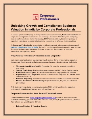 Unlocking Growth and Compliance Business Valuation in India by Corporate Professionals