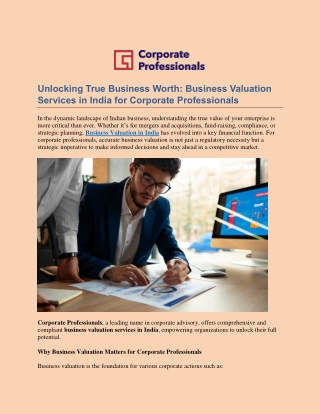 Unlocking True Business Worth Business Valuation Services in India for Corporate Professionals