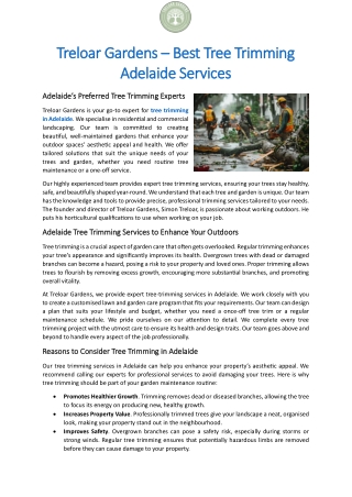 Treloar Gardens – Best Tree Trimming Adelaide Services