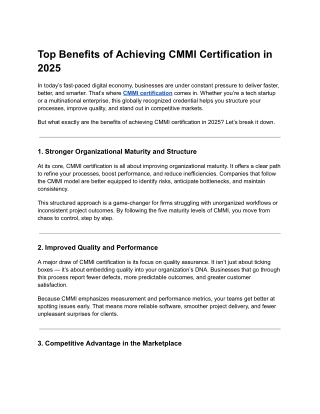 Top Benefits of Achieving CMMI Certification in 2025