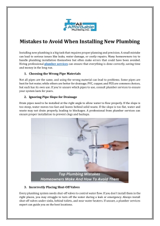 Mistakes to Avoid When Installing New Plumbing