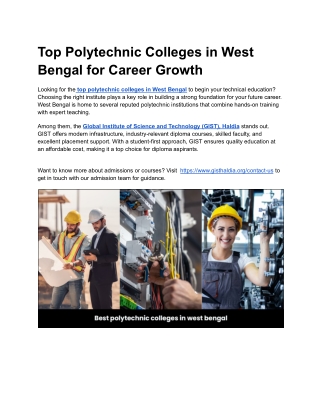Top Polytechnic Colleges in West Bengal for Career Growth