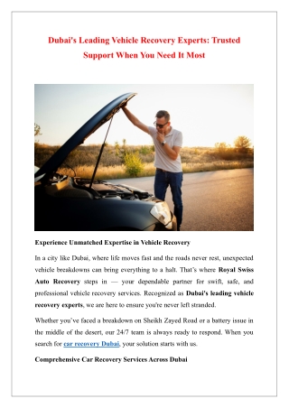 Dubai's Leading Vehicle Recovery Experts-Trusted Support When You Need It Most