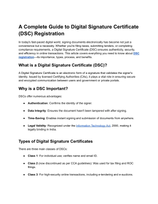 A Complete Guide to Digital Signature Certificate (DSC) Registration